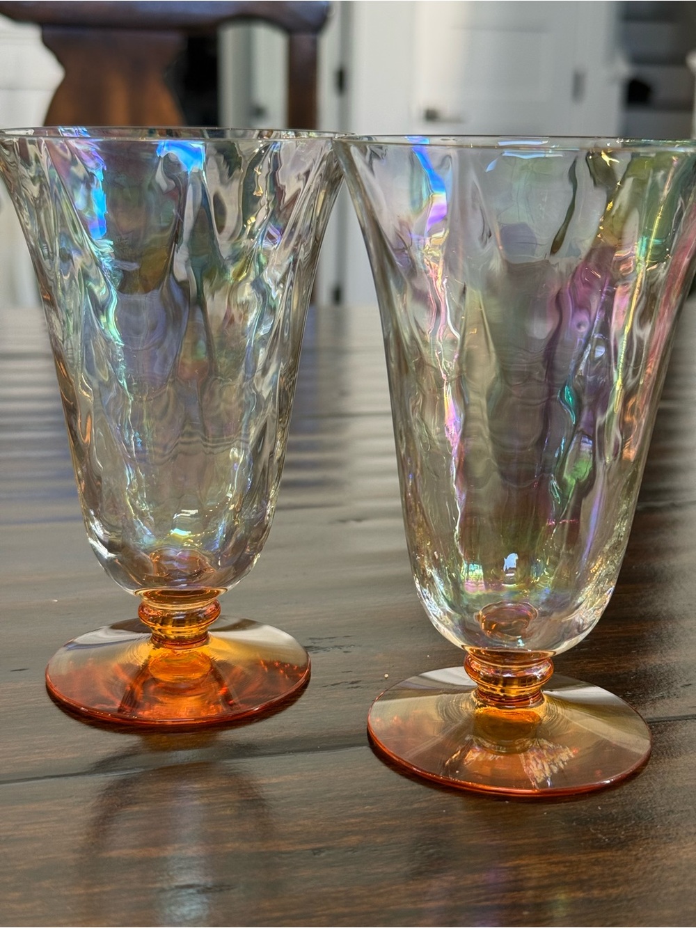 Iridescent Footed Glasses - Amber Base (Set of 2) Fostoria - Picture 4 of 6